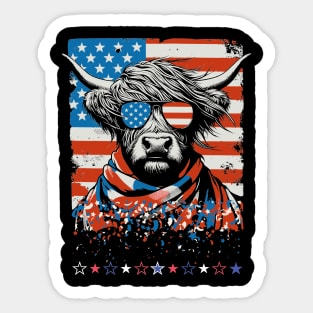 USA Patriotic Highland Cow 4th July Sticker